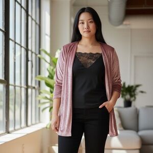 NEW•S-L•Brielle BlushPink Velvet Sweater w Pockets•NWT